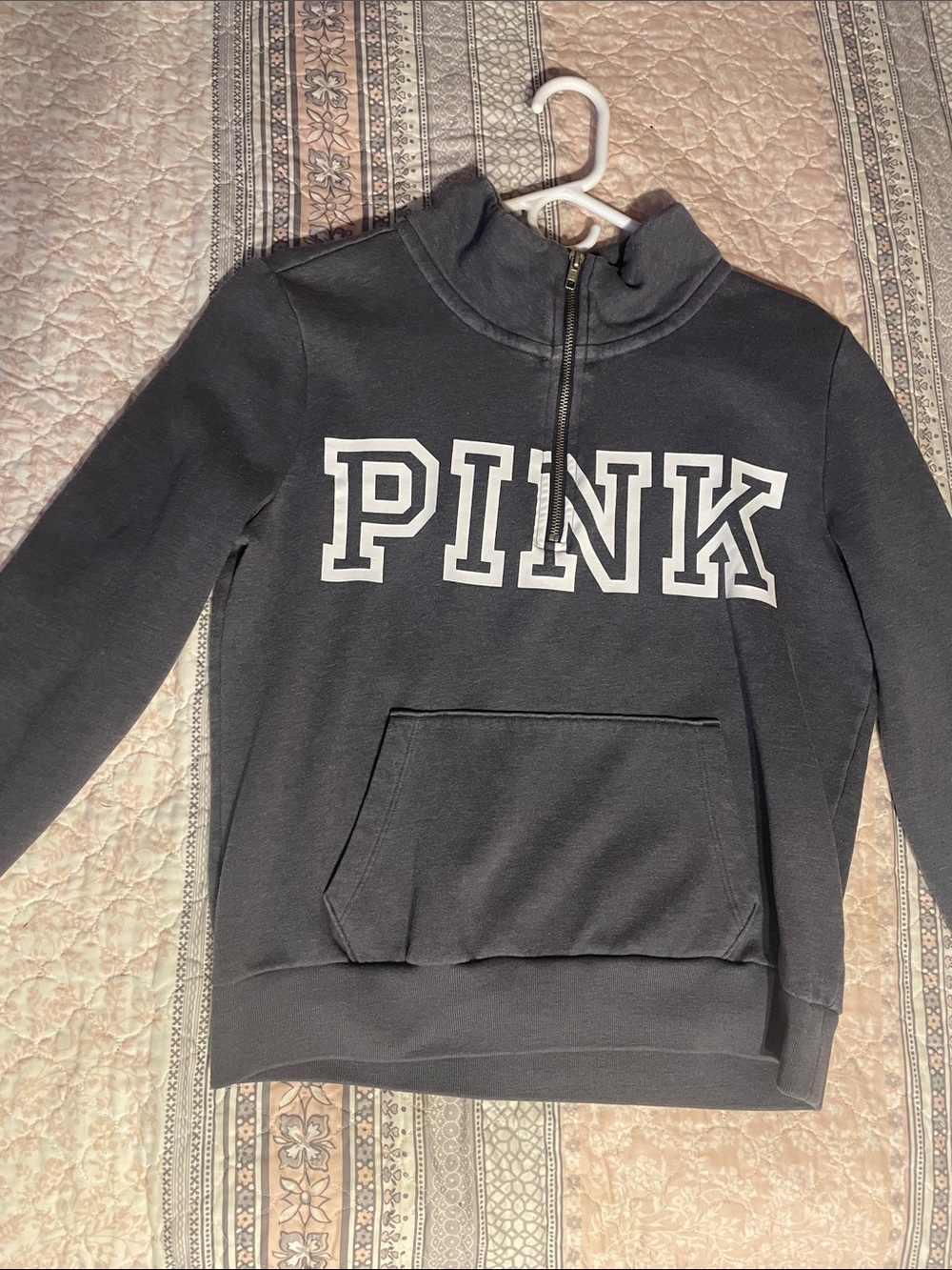 PINK Victoria's Secret Black Half-Zip Sweatshirt with White Logo